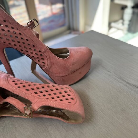 🌸 Pink Suede Cutout Platform Heels | Stiletto Pumps | Size 8 - Picture 4 of 10